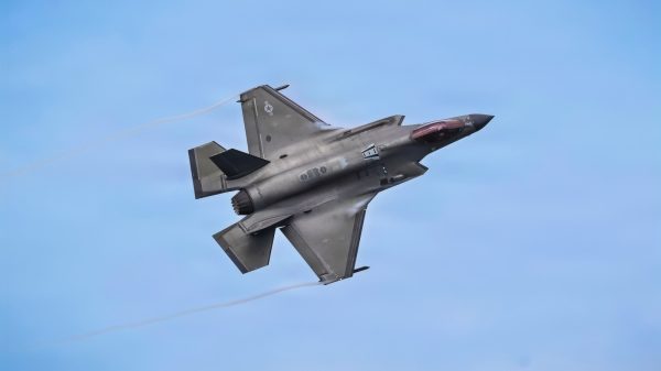 U.S. Air Force Lt. Col. Alexander Turner, 33rd Fighter Wing director of staff, soars over the flight line in an F-35A Lightning II at Eglin Air Force Base, Florida, June 26, 2026. The F-35A Lightning II is a fifth-generation aircraft combining stealth and sensor fusion to increase combat capability for executing the mission. (U.S. Air Force photo by Senior Airman Reagan Hardy)