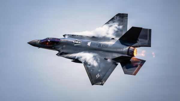 A U.S. Air Force F-35A Lightning II aircraft assigned to the 355th Fighter Squadron, Eielson Air Force Base, Alaska, performs during the Joint Forces Demonstration at the Arctic Thunder Open House at Joint Base Elmendorf-Richardson, Alaska, Aug. 8, 2026. The F-35A is an agile, versatile, high-performance, multi-role fighter that combines stealth, sensor fusion and unprecedented situational awareness. (U.S. Army photo by Correy Mathews)