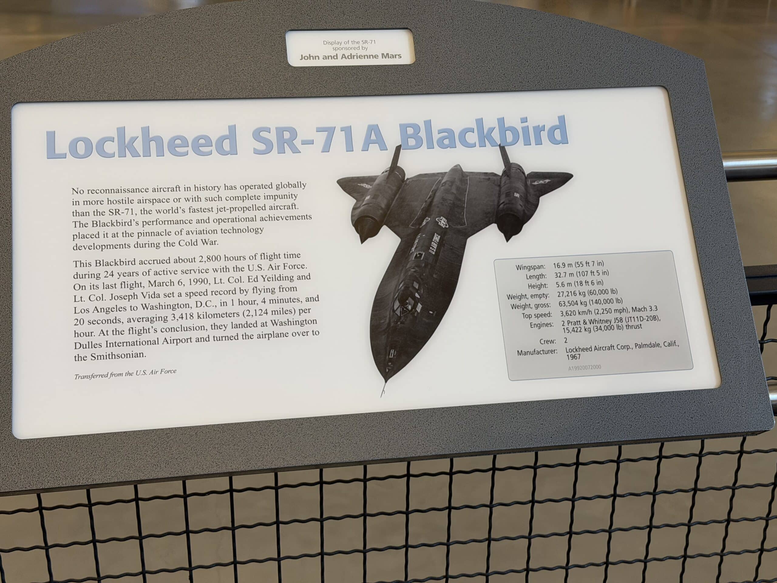 SR-71 Blackbird at the Smithsonian. 19FortyFive original image taken in July 2025.