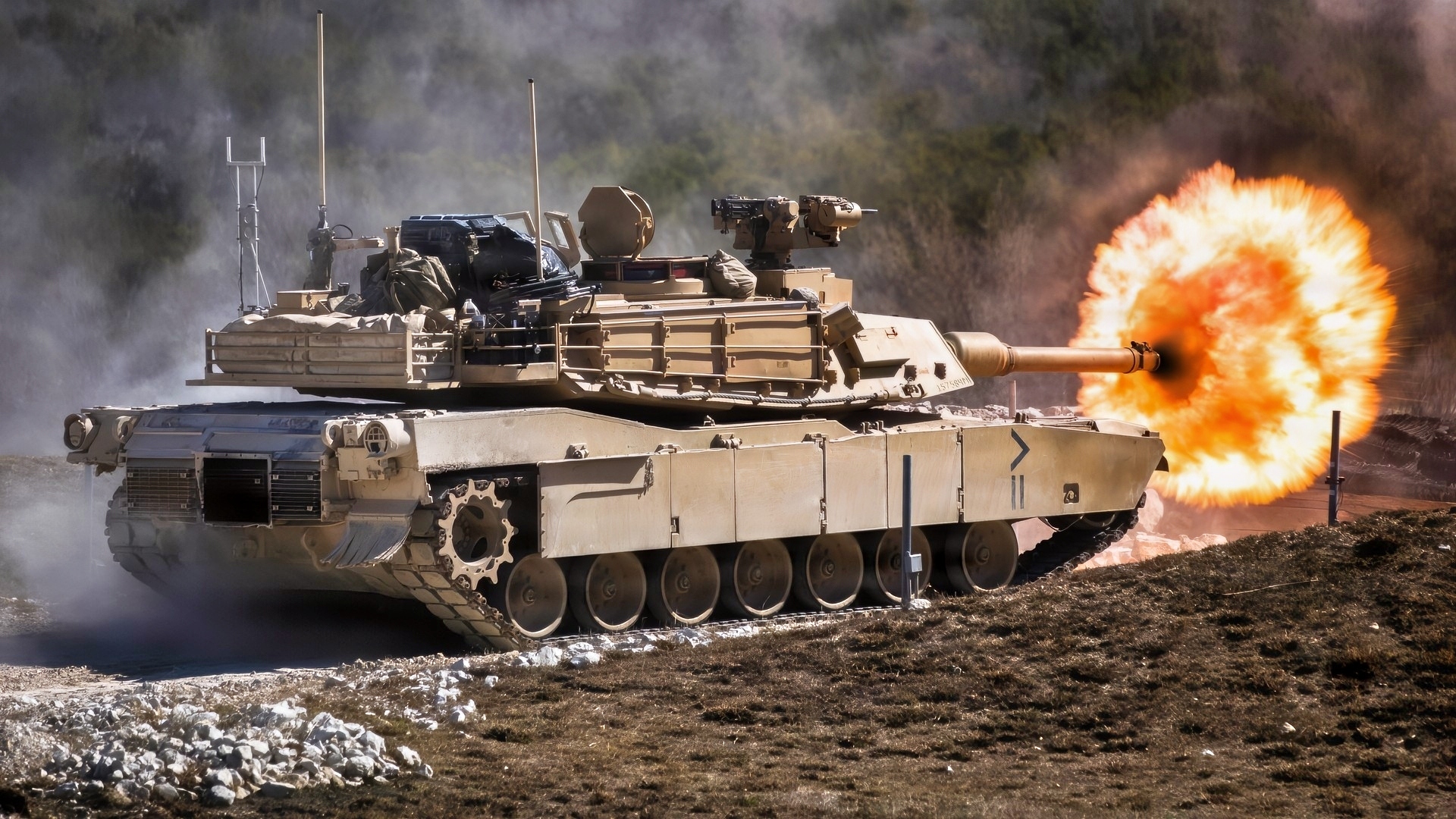 A U.S. Army Abram’s M1A2 System Enhancement Package version 3 (SEPv3), with the 1st Squadron, 7th Cavalry Regiment, 1st Cavalry Division (1-7 CAV), fires the main gun at Fort Hood, Texas, Feb. 23, 2026. The 1-7 CAV operated a new gunnery progression to test the new TiC 2.0, Transforming in Contact, initiative which involves new technology for electronic warfare. (U.S. Army Reserve Photo by Sgt. Addison Shinn)