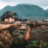 U.S. Army Pvt. Noah Widenmann, an infantryman assigned to 1st Battalion, 22nd Infantry Regiment, 25th Infantry Division, provides suppressing fire with his M7 rifle during a company combined arms live fire exercise (CALFEX) at Schofield Barracks, Hawaii on Aug. 18, 2026. The CALFEX enhances brigade readiness by strengthening Soldiers ability to maneuver effectively while coordinating direct and indirect fires. (U.S. Army photo by Spc. Peter Bannister)