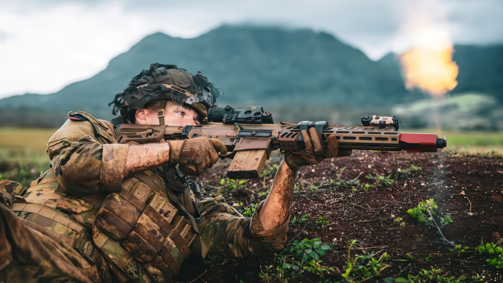 U.S. Army Pvt. Noah Widenmann, an infantryman assigned to 1st Battalion, 22nd Infantry Regiment, 25th Infantry Division, provides suppressing fire with his M7 rifle during a company combined arms live fire exercise (CALFEX) at Schofield Barracks, Hawaii on Aug. 18, 2026. The CALFEX enhances brigade readiness by strengthening Soldiers ability to maneuver effectively while coordinating direct and indirect fires. (U.S. Army photo by Spc. Peter Bannister)