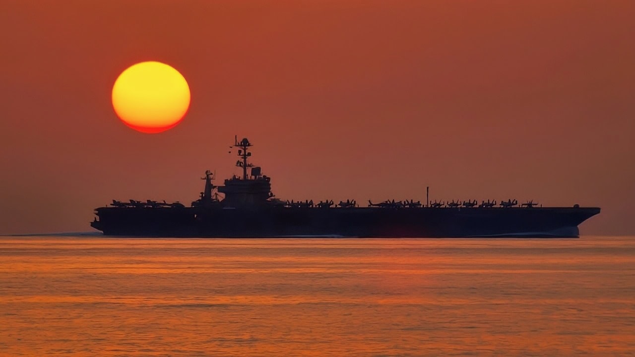 US Navy Aircraft Carrier At Sunset Creative Commons Photo