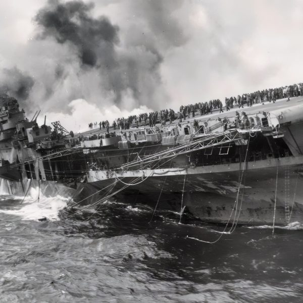 USS Franklin US Navy Aircraft Carrier on Fire