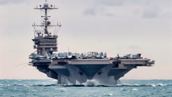 (Dec. 26, 2015) -- Aircraft carrier USS Harry S. Truman (CVN 75) transits the Straight of Hormuz. Harry S. Truman Carrier Strike Group is deployed supporting maritime security operations and theater security cooperation efforts in the U.S. 5th Fleet area of responsibility. (U.S. Navy photo by Mass Communication Specialist 2nd Class M. J. Lieberknecht/Released)