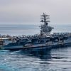 The aircraft carrier USS Nimitz (CVN 68) steams in the Pacific Ocean, Oct. 5, 2024. Nimitz is underway in 3rd Fleet conducting routine training operations. (U.S. Navy photo by Mass Communication Specialist Second Class Carson Croom)