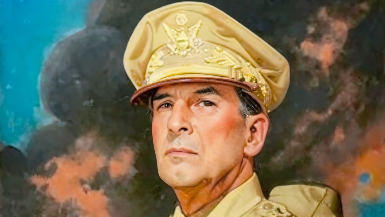 Watercolor Painting of Douglas MacArthur Colorized and Brightened via Banana Nano