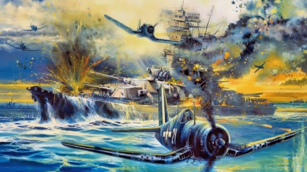 Yamato Battleship Under Attack by US Navy Creative Commons Photo