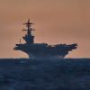 Nimitz-class aircraft carrier USS Abraham Lincoln (CVN 72), right, and Ticonderoga-class guided-missile cruiser USS Robert Smalls (CG 62) sail in the South China Sea, Sept. 14, 2026. Frank E. Petersen Jr. is underway conducting routine operations in the U.S. 7th Fleet area of operations. Units assigned to 7th Fleet conduct continuous patrols to deter aggression, strengthen alliances and partnerships, and advance peace through strength. (U.S. Navy photo by Mass Communication Specialist 2nd Class Nathaly Cruz)
